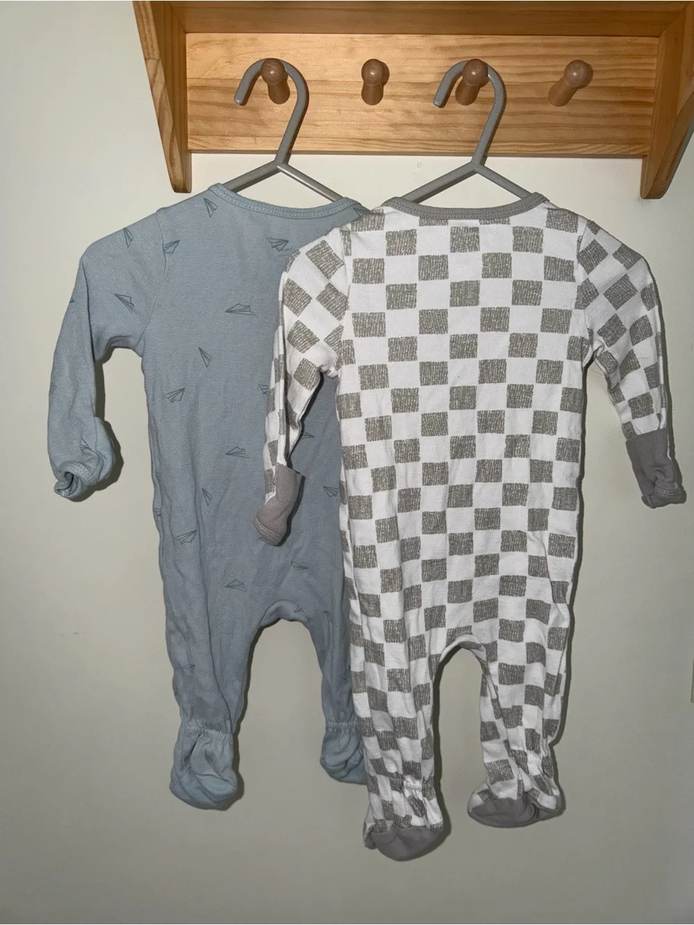 cloud island Grey Checkered & Blue Paper Airplane Footed One-Pieces - 2-Pack